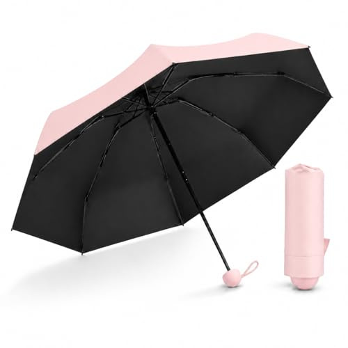 H HANSEL HOME Paraguas Plegable Compacto, 8 Varillas, Opaco, Antiviento e Impermeable, UPF 50+, Paraguas de Bolsillo con Funda