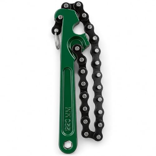 topolenashop Chiave a Catena 9 per Filtro Olio – Estrattore Professionale con Catena Regolabile 420 mm e Manico 220 mm, per Filtri Auto, Moto, Tubi, Raccordi e Componenti Meccanici | 05041