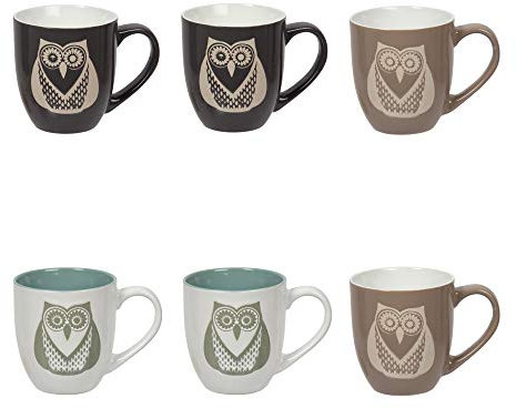 Luciano Housewares Cute Dinneware Owl Coffee Mug Set, 14 oz, Multicolor