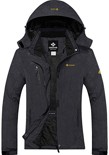 GEMYSE wasserdichte Berg-Skijacke für Frauen Winddichte Fleece Outdoor-Winterjacke mit Kapuze (Graphitgrau,M)
