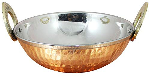 Edelstahl gehämmert Kupfer Serviergeschirr Zubehör – Karahi Pfannen Schalen für indische Lebensmittel, Durchmesser 13 cm 5 Inch Steel Copper