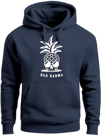 Neverless® Hoodie Herren Totenkopf Ananas Schriftzug Bad Karma Kapuzen-Pullover Männer Fashion Streetstyle