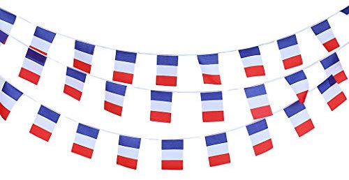 Ogquaton 10 m Drapeau Français Chaîne Bunting Bannière Guirlande En Plein Air Jardin Décor Pack de 30 Pcs Rentable et Bonne Qualité