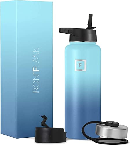 IRON °FLASK Metal Water Bottle with Straw Lid - 950ml 3 Lids - Stainless Steel Double-Walled Insulated Vacuum Leakproof - Sports Gym Camping Hiking Hydration School Kids