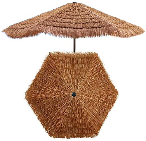 Parasol 240cm en Paille De Plage Hawaïenne Tropicale, en Raphia Hula, Ombre De Jardin Patio Extérieur, avec Manivelle, Couleur Naturelle
