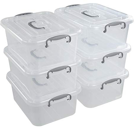 Dehouse 8 L Aufbewahrungsboxen Kunststoff mit Deckel, Durchsichtige Aufbewahrungsboxen mit Deckel, 6 Stück