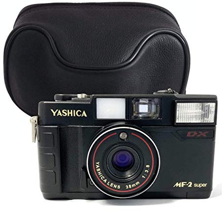 Yashica MF-2 Super 35 mm Analogue Small Camera Set with Battery, Film and Leather Case