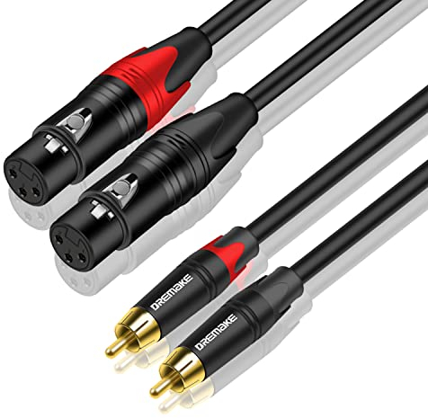 DREMAKE Cinch-auf-XLR-Audiokabel, Dual-Cinch-Stecker auf Dual-XLR-Buchse, Mikrofon-Verbindungskabel, 2 XLR-Buchse auf 2 Cinch-Stecker, HiFi-Stereo-Verbindungskabel, 1,8 m
