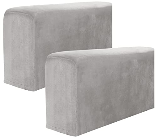 Jetcloud Armrest Chair Covers, Set of 2 Stretch Armchair Couch Armrest Chair Covers Anti-Slip Sofa Chair Velvet Arm Caps for Chair Protector Sofa Couches Recliner (Light grey)