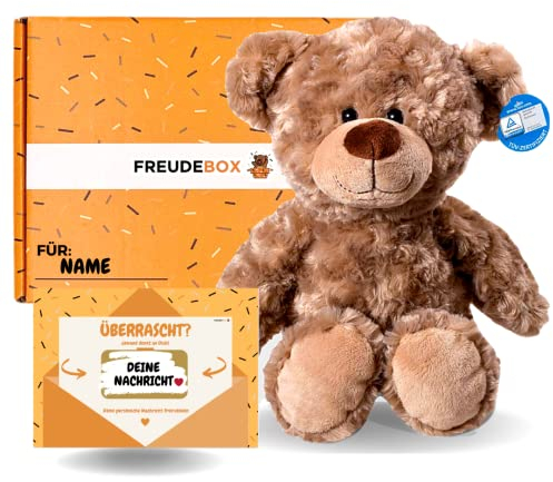 FREUDEBOX® - Personalisierte Geschenkbox mit Teddy Kuscheltier, Namen und persönlicher Nachricht