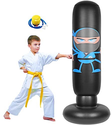 FOYOCER Boxsack für Kinder 160cm Stabiler Aufblasbarer Boxsack für 3-12 Kinder Geschenke Für Jungen Und MäDchen Kinder Boxset zum Üben von Karate Taekwondo MMA Sandsäcke für Kleinkinder
