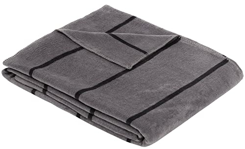 Ibena Bugatti Kuscheldecke 150x200 cm - Decke mit Streifen grau/schwarz, Pflegeleichte und kuschelweiche Baumwollmischung