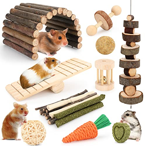 Hamsterspielzeug, Meerschweinchen, Spielzeug, Hamsterrad, Hamsterkäfig, Zubehör, Kleintiere, Backenzahn, Kauspielzeug für Chinchillas, Rennmäuse, Hasen, Versteck (12 verschiedene Kauspielzeuge)