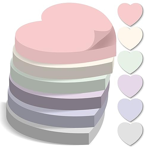 BIROYAL Haftnotizen Klebezettel, 6 Blöcke 70 Blatt Sticky Notes, 76 mm x 76 mm Klebezettel bunt, Haftnotizen lustig, Sticky Notes pastell, Notizzettel Klebend zum Markieren & Hervorheben, Herzform