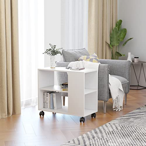 FIRBNUS Beistelltisch Weiß 70x35x55 cm Beistelltisch Holz Beistelltisch mit Rollen Beistelltisch Sofa Beistelltisch Schmal Beistelltisch Rollen Beistelltisch Bett Holzwerkstoff
