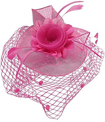 MILAX Fascinator Damen Women's Tea Party Wedding Baseball Caps Sinamay Feather Flower Derby Ball Feather Veil Mesh Headband Bowknot Fascinator Hat