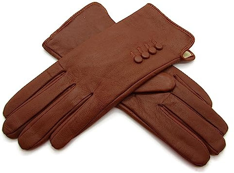 TheGloveHut Damen Echtes Weiches Leder Handschuhe Vollständig Gefüttert (Hellbraun, Klein 6.5 )