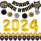 Silvester Deko 2024, Happy New Year Deko, Silvester Deko Schwarz Gold, XXL 2024 Folienballons, Seidenpapier Pom Poms, Stern Folienballon, Happy New Year Ballon für Neujahrsdeko Silvester 2024