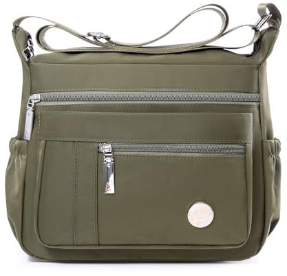 HERCMNOY Umhängetasche für Damen, Umhängetasche, Handtasche, mehrere Taschen, Nylon, Kuriertasche, grün, 28cm x 11cm x 22cm