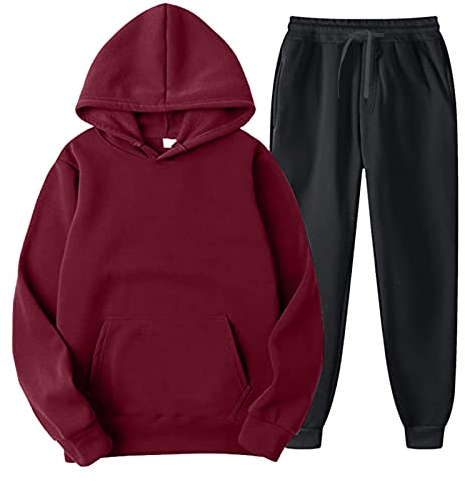 MKIUHNJ Jogginganzug Herren Baumwolle Farblich passender zweiteiliger Herren-Pullover mit Kapuze und Taschen zum Schnüren, Pullover, Hosen, Anzüge Tech Anzug Herren Anzug Mit Baumwollmischung (G, XL)