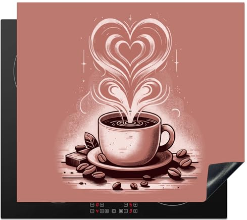 KitchenYeah© Protezione Piano Induzione 60x52 cm Cucina Copri Fornelli Proteggi di Cottura Antiscivolo Tappetino Vintage - Caffè - Cuore - Chicchi di caffè - Retro