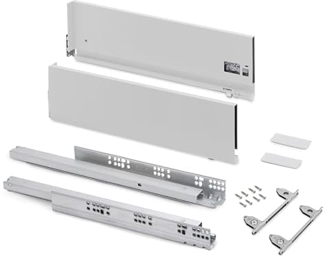 Emuca - Schubladen-Kit für Küche und Bad mit 3D-Regelung, Höhe 178mm, Tiefe 400mm, 40 Kg, sanftes Schließen, Panels nicht enthalten, Stahl, Weiß