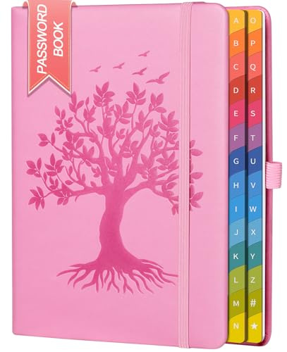 ZXHQ Passwortbuch mit bunten alphabetischen Tabs, 21,3 cm x 14,7 cm Hardcover-Passwort-Organizer für die Verwaltung von Internet-Webseiten-Adressen und Logins - Pink