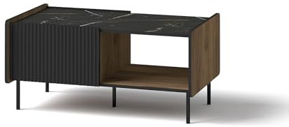 MINIO go for it - Table Basse 98,6 cm, Table Basse Salon, Tables avec Rangement Pereto 11, Tables Salon - Noyer Warmia/San Sebastian/Noir Mat Couleur