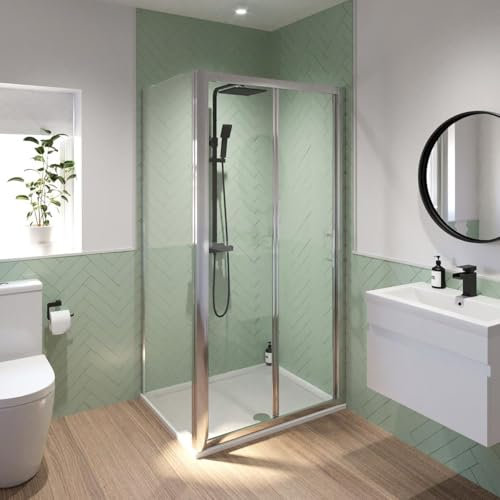 Luxura® 800 x 700mm Bifold Folding Shower Enclosure Door Screen for Wet Room Cubicle Enclosures, 6mm Safety Glass Space Saving, Framed, Polished Chrome