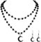 Yeomju Gothic Moon Schmuckset Damen, Goth Y2K Stil Mit Schwarzen Perlen, Perfekt Für Halloween Und Festivals, Hochwertig Und Vielseitig Tragbar