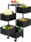 CROWNSHOP 5 Tier vegetable storage Kitchen Fruit Storage Basket Rotating Square Vegetable Rack with Wheels Movable Kitchen Storage Rack