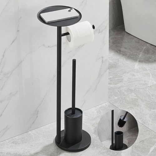 SOONHUA Portarrollos WC con Escobilla 3 en 1 Acero Inoxidable de Pie | Juego de baño con bandeja y acabado mate, ideal para inodoro y aseo de invitados con portarrollos de repuesto