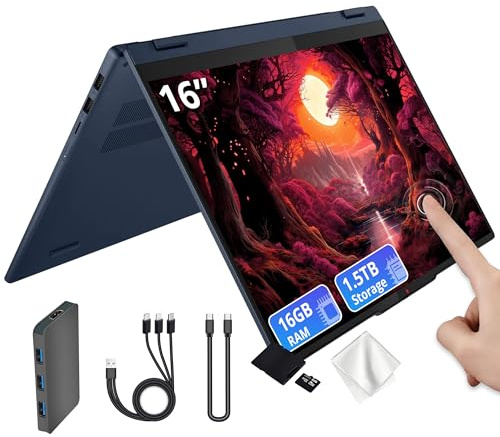 Lenovo Ideapad 5 16 WUXGA Touchscreen 2-in-1 Laptop, AMD Ryzen AI 5 340, 16GB RAM, 1.5TB Storage(512GB SSD&1TB Docking Station Set), Radeon 840M, Backlit Keyboard, IR Camera, Wi-Fi 6, Win 11, Blue
