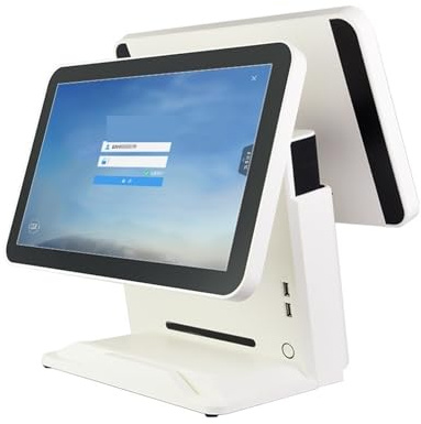 Registrierkasse, 39,6 cm (15,6 Zoll) All-in-One-Kassensystem, Einzel-/Dual-Screen-Touchscreen-Kasse für Restaurant, Einzelhandel und Lebensmittelgeschäft, für kleine Unternehmen (weiß, 39,6 cm (15,6