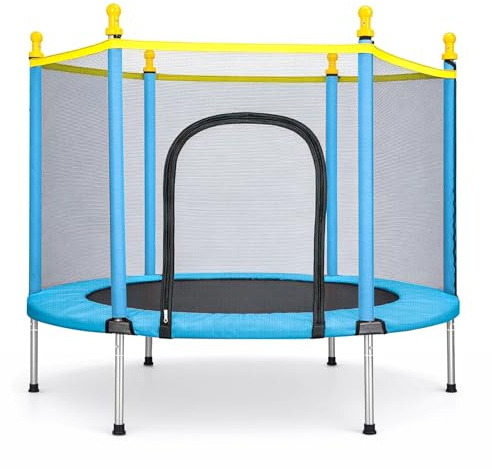 Youyijia Trampolin Kinder Bodentrampolin mit Sicherheitsnetz Outdoor Gartentrampolin Zuhause Sportgeräte Kindertrampolin 140cm Durchmesser belastbar bis 90kg