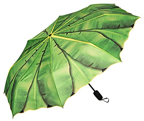 VON LILIENFELD Regenschirm Taschenschirm Bananenblatt Pflanze Dschungel Palme Windfest Auf-Zu-Automatik Stabil Kompakt Leicht
