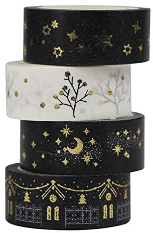 AUFODARA Washi Tape Dekobänder Goldenen Akzenten Designs 4er Set (Golden)