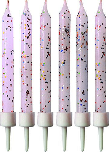 12 Lilac Glitter Cake Candles with Holders