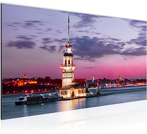 Runa Art Wandbild Istanbul Türkei 1 Teilig 100 x 40 cm Modern Bild auf Vlies Leinwand Stadt Leuchtturm Wohnzimmer Schlafzimmer Violett 604812a
