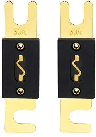 Heschen ANL-Sicherung, ANL-50, 50 A, für Kfz-Audiosysteme, goldfarben/schwarz, 2er-Pack