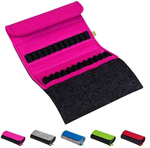 Homöopathische Taschenapotheke für Globuli, leer, Globuli-Tasche für 24 Globuli-Röhrchen (Glas), handgemacht aus echtem Filz (pink)