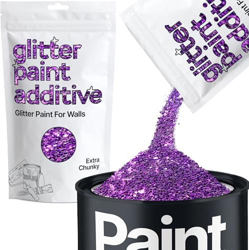 Hemway Purple Glitter Paint Additive Extra Chunky 100g for Adding Sparkle | for Paints & Varnish | Paint Walls Sparkly Add to Emulsion, Acrylic or Lacquer Indoor