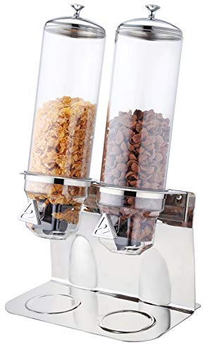 Commercial Quality Stainless Steel and Polycarbonate Cereal Dispenser for Breakfast Buffet Bars with TWO 4 litre container. Stylish, money saving presentation of cereals for Hotels, Guest Houses etc.