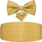 Set Dubulle Herren-Kummerbund, vorgebundene Fliege, quadratisches Einstecktuch, Manschettenknöpfe Gr. 85, gold