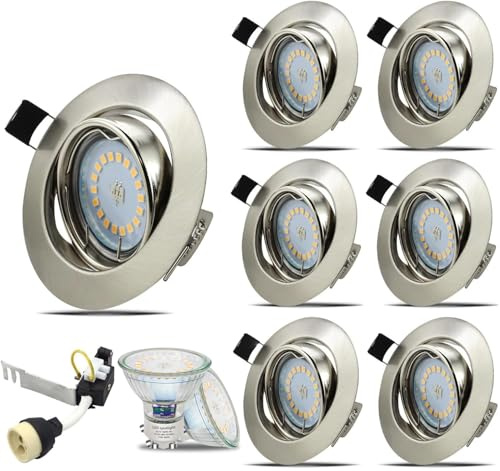 HiBay LED-Einbauleuchten, GU10, 5 W, gebürstetes Chrom, Küchenstrahler, schwenkbar, rund, 240 V, warmweiß, energiesparend, 6 Stück