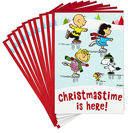 Hallmark Peanuts Weihnachtskarten Eislaufen (10 Karten mit Umschlägen)