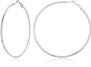 Suplight Creolen 70mm Damen Edelstahl Groß Runde Kreis Ohrringe Hoop Earrings Kreolen Minimalist Geometrische Ohr Piercing Frauen Mädchen Accessoire für Geburtstag
