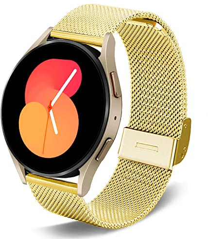 DEALELE Armband Kompatibel mit Samsung Galaxy Watch 4/4 Classic/Galaxy 5/5 Pro/Galaxy 3 41mm / Active 2, 20mm Edelstahl Metall Mesh Ersatz Armbänder für Huawei GT3 42mm / GT2 42mm, Gold