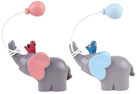 Amosfun 2 StüCk Kreative Harz Kuchen Dekoration, Niedliche Blau-Rosa Ballon-Elefanten Figuren, Perfekt FüR Geburtstags- Und Hochzeitsdesserts