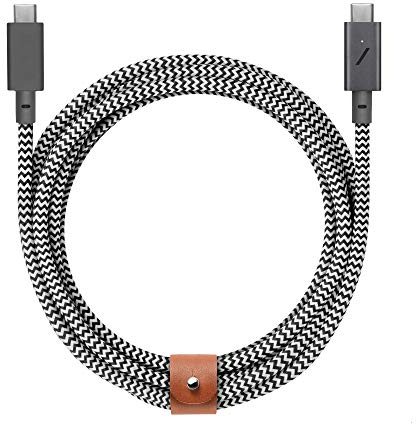 Native Union Type-C Belt Cable Pro - USB-C to USB-C - 2.4m Ultra-Strong Charging Cable with Leather Strap Compatible with MacBook Pro 2017-2022, Microsoft Surface Go, Google Pixel 7/7 Pro (Zebra)